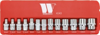 Nástrčné hlavice 1/4", 6 hran, 4 - 14 mm, CrV, sada 13 dílů, Welzh