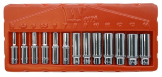 Nástrčné hlavice 1/4", Gear-Lock 4 - 14 mm, prodloužené, CrV, sada 13 dílů, Welzh
