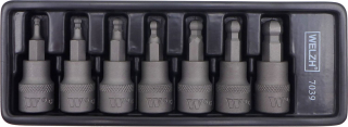 Hlavice zástrčné 3/8", Inbus s koulí, s hrotem HB3-HB10, S2, sada 7 dílů, Welzh
