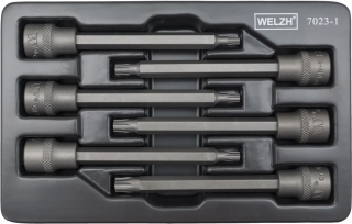 Hlavice zástrčné 3/8", Torx T20-T45, extra dlouhé 110 mm, S2, sada 6 dílů, Welzh