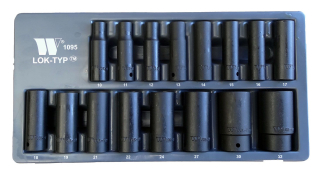 Nástrčné hlavice CrMo tvrzené 1/2", Lok-TYP, 6 hran, 10 - 32 mm, prodloužené, sada 16 dílů, Welzh