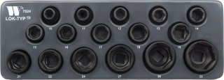 Nástrčné hlavice CrMo, tvrzené 1/2", Lok-TYP, 6 hran, 10 - 32 mm, sada 16 dílů, Welzh