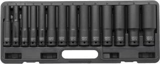 Hlavice nástrčné 1/2", 6 hran 10-32 mm, délka 120 mm, použití i pro rázové utahováky, CrMo, sada 14 dílů, Welzh