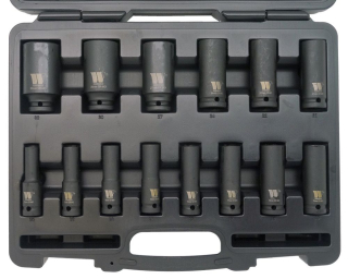 Hlavice nástrčné 1/2", 6 hran 10-32 mm, délka 78 mm, požití i pro rázové utahováky, CrMo, sada 14 dílů, Welzh