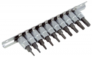 Hlavice zástrčné 1/4", Torx T7 - T40, vrtané, sada 10 dílů, Triumf