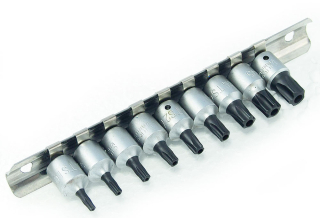 Hlavice zástrčné 1/4", Torx Security TS10 - TS50, vrtané, sada 9 dílů, Triumf