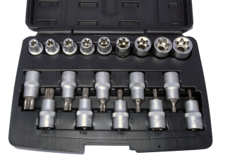 Hlavice zástrčné a nástrčné 1/2", Torx T20-T70 a E-profil E10-E24, sada 19 dílů, Welzh