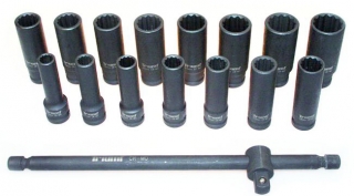 Hlavice nástrčné 1/2", 12ti hran 10 - 24 mm, prodloužené, tvrzené, 17 ks, Triumf