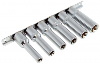 Hlavice nástrčné 1/2", E-profil E10 - E20, prodloužené, sada 6 dílů, Triumf