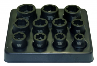 Hlavice nástrčné protiskluzové 3/8", pro rázové utahováky, CrMo, 8-19 mm, sada 11 dílů, Welzh