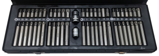 Sada bitů 1/2" a 3/8", Inbus, Torx a XZN, vrtaný Torx, CrV, sada 54 dílů, Welzh