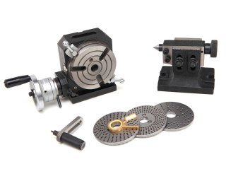 Horizontální a vertikální otočný stůl 110 mm, 3 dělicí kotoučky, koník - sada